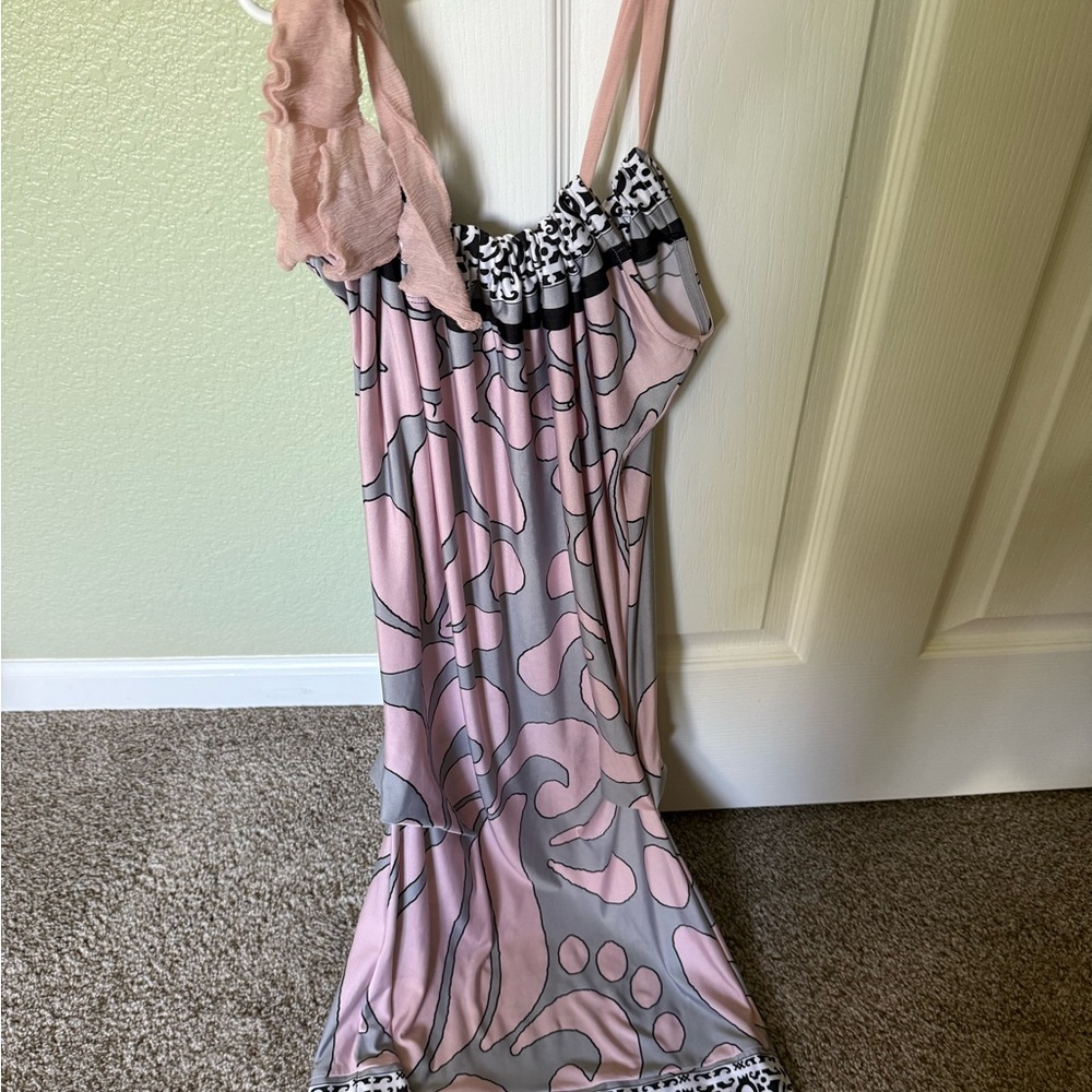 Analili Pink and Gray vintage silk Dress